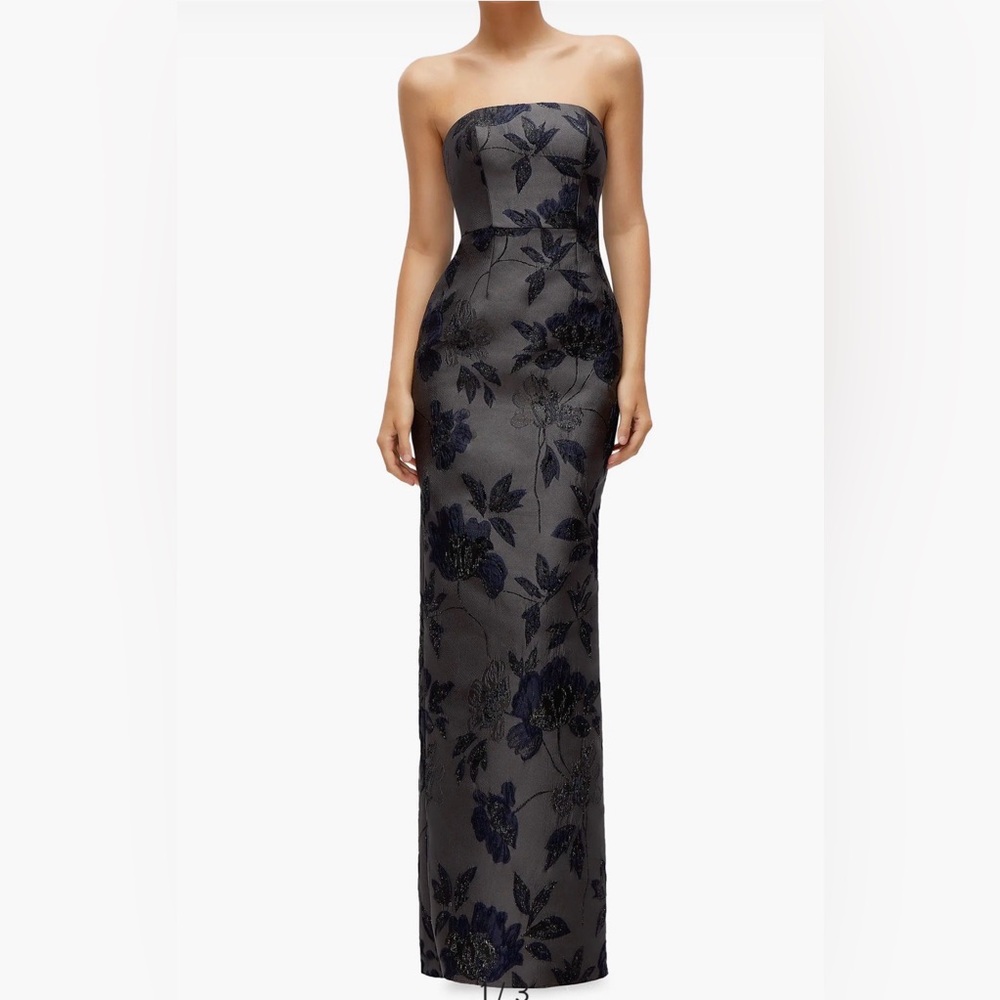 NWOT Alfred Sung Style D877NGM Floral Jacquard Strapless Sheath Gown, Size 16